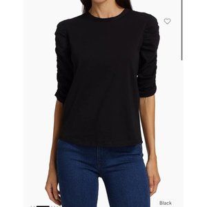 Veronica Beard Waldorf Ruched Sleeves Black Shirt- S